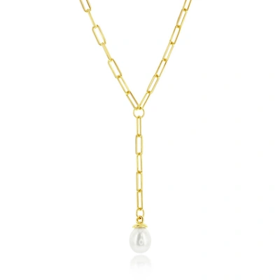 Simona Sterling Silver Or Gold Plated Over Sterling Silver Freshwater Pearl Paperclip Necklace In Gold