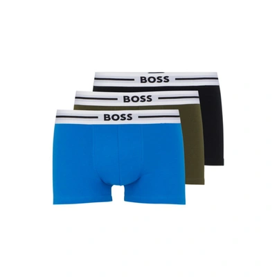 Shop Hugo Boss Three-pack Of Stretch-cotton Trunks With Logo Waistbands In Multi