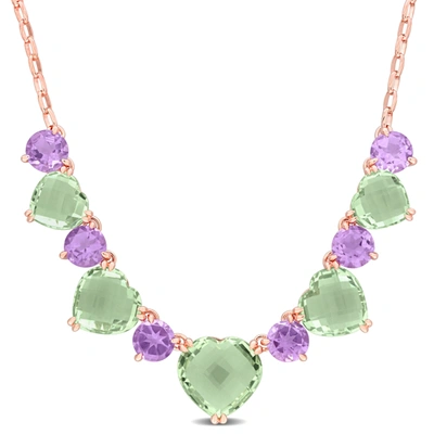 Mimi & Max 36 5/8ct Tgw Green Quartz & Amethyst Alternate Necklace In Rose Plated Sterling Silver - 17 In In Multi