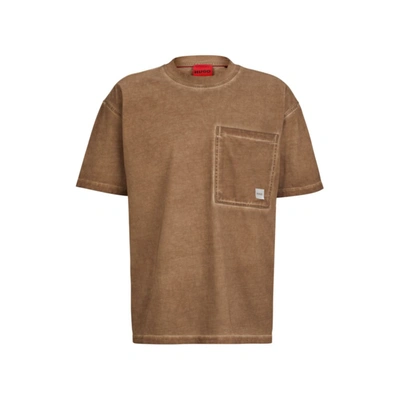 Shop Hugo Cotton-jersey Oversize-fit T-shirt With Logo Patch In Brown