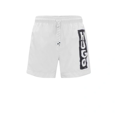Shop Hugo Quick-drying Swim Shorts With Marker Logo In White