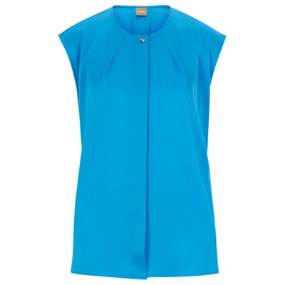 Shop Hugo Boss Sleeveless Regular-fit Blouse In Stretch Silk In Blue