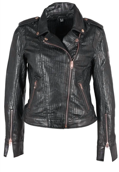 Shop Mauritius Women's Peggy Leather Perforated Jacket In Black