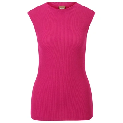 Shop Hugo Boss Sleeveless Mock-neck Top With Ribbed Structure In Pink