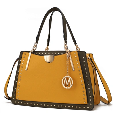 Mkf Collection By Mia K Aubrey Vegan Leather Multi Compartment Satchel Handbag - Color Block In Yellow