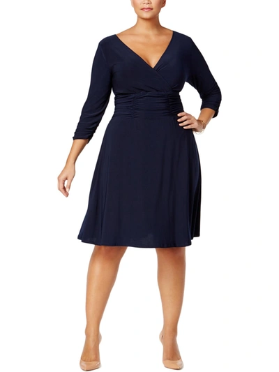 Shop Ny Collection Plus Womens Ruched A-line Cocktail Dress In Blue