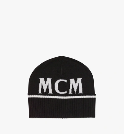 Shop Mcm Intarsia Logo Wool Beanie In Black