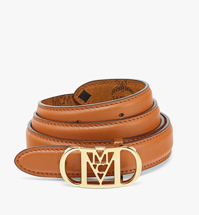 Shop Mcm Mode Travia Sliding Buckle Reversible Belt In Embossed Leather In Brown