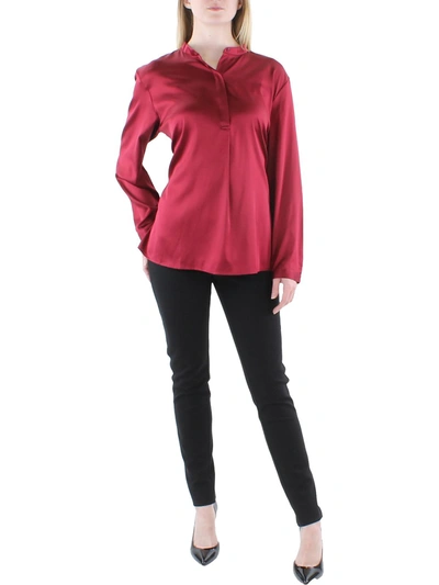 Shop Eileen Fisher Plus Womens Silk Mandarin Collar Henley In Red