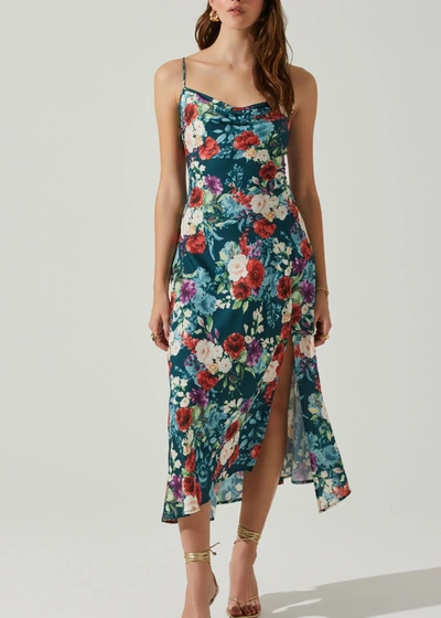 Shop Astr Gaia Dress In Green Red Floral In Multi