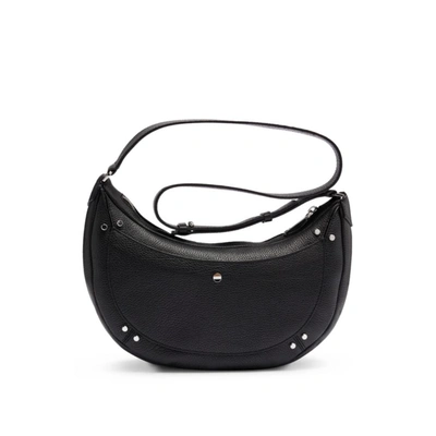 Shop Hugo Boss Hobo Bag In Grained Leather With Stud Details In Black