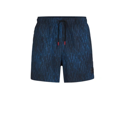 Shop Hugo Quick-drying Swim Shorts With Signature Print In Blue