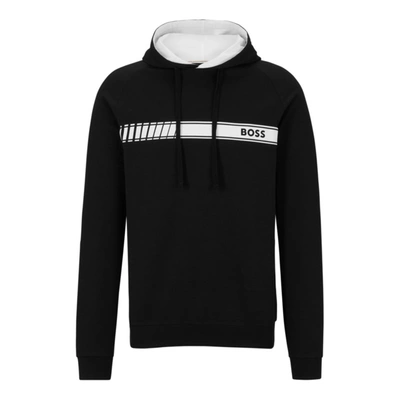 Shop Hugo Boss Cotton Loungewear Hoodie With Stripe And Logo In Black