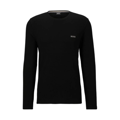 Shop Hugo Boss Cotton-blend Pajama T-shirt With Embroidered Logo In Black