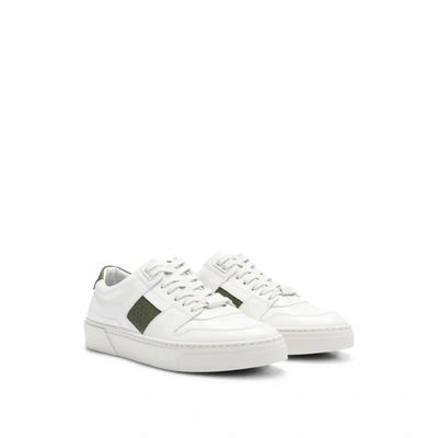 Shop Hugo Boss Leather Low-top Trainers With Signature-stripe Trim In White