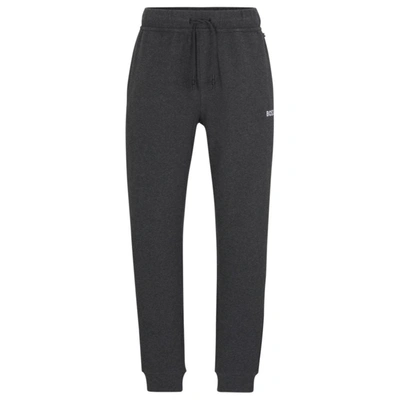 Shop Hugo Boss Cotton-blend Waffle Tracksuit Bottoms With Logo In Grey