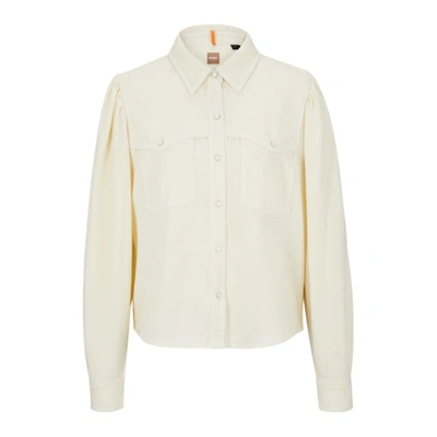 Shop Hugo Boss Regular-fit Blouse With Popper Closures And Point Collar In White