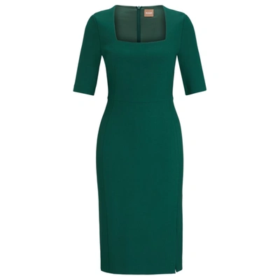Shop Hugo Boss Slim-fit Dress With Square Neckline In Green