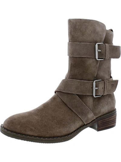Shop Gentle Souls By Kenneth Cole Best Double Buckle Womens Suede Zipper Mid-calf Boots In Grey
