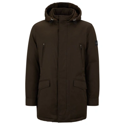 Shop Hugo Boss Down-filled Hooded Jacket With Logo Patch In Green