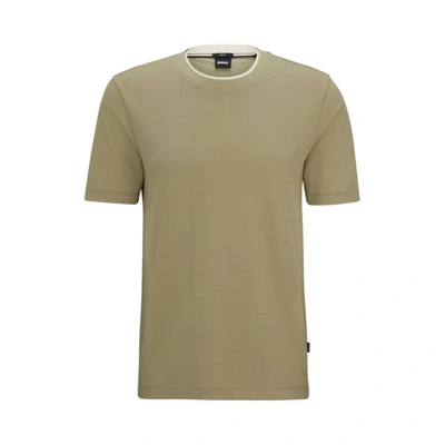 Shop Hugo Boss Slim-fit T-shirt In Structured Cotton With Double Collar In Green