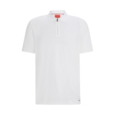 Shop Hugo Cotton-blend Polo Shirt With Zip Placket In White