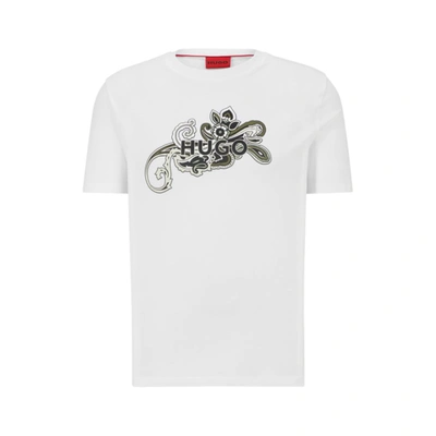 Shop Hugo Cotton-jersey T-shirt With Paisley Motif And Logo In White