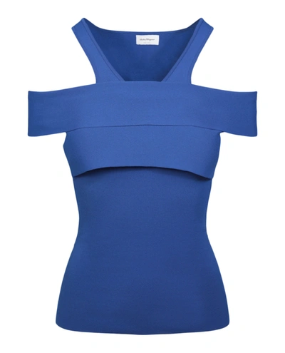 Shop Ferragamo Off The Shoulder Two-piece Knit Top In Blue