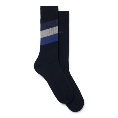 Shop Hugo Boss Two-pack Of Regular-length Stretch-cotton-blend Socks In Blue