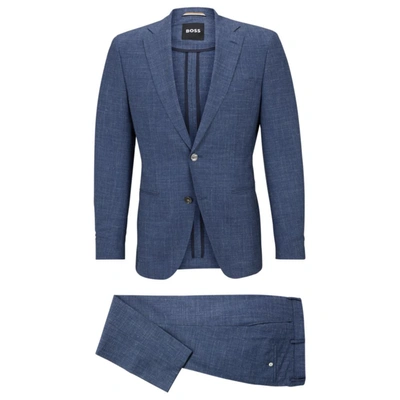 Shop Hugo Boss Slim-fit Suit In Wool, Tussah Silk And Linen In Blue