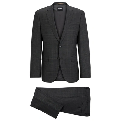 Shop Hugo Boss Slim-fit Suit In Checked Stretch Wool In Grey