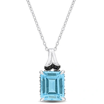 Shop Mimi & Max 7 3/4ct Tgw Sky Blue Topaz And Black Sapphire Pendant With Chain In Sterling Silver