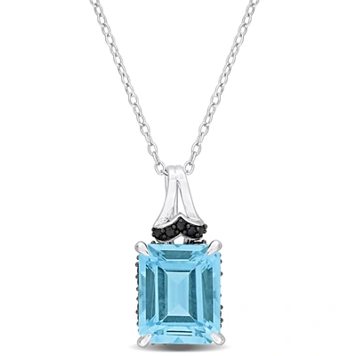 Mimi & Max 7 3/4ct Tgw Sky Blue Topaz And Black Sapphire Pendant With Chain In Sterling Silver In Blue