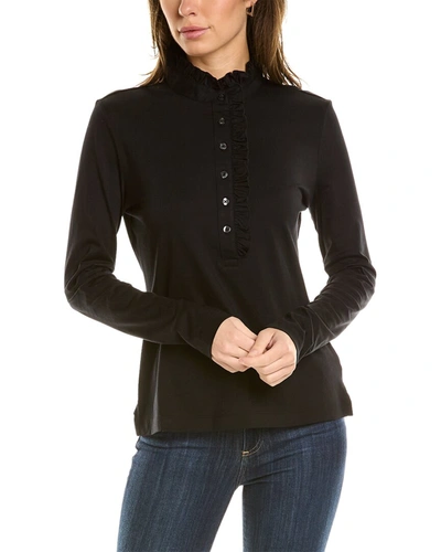 Shop Brooks Brothers Ruffle Henley Shirt In Black