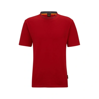 Shop Hugo Boss Relaxed-fit T-shirt In Cotton Jersey With Detailed Collarband In Red