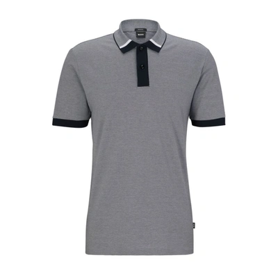 Shop Hugo Boss Regular-fit Polo Shirt With Two-tone Micro Pattern In Blue