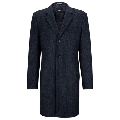 Shop Hugo Boss Slim-fit Formal Coat In Patterned Jersey In Blue