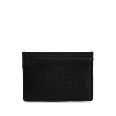 Shop Hugo Leather Card Holder With Raised Logo In Black