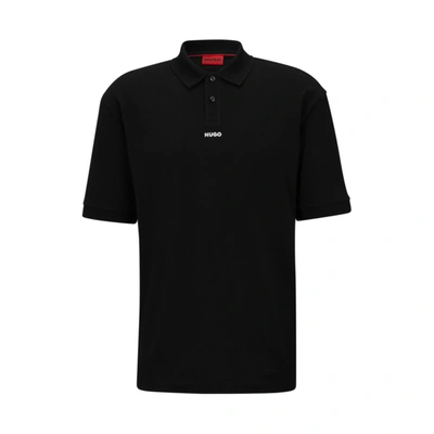 Shop Hugo Cotton-piqu Polo Shirt With A Contrast Logo In Black