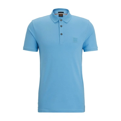 Shop Hugo Boss Stretch-cotton Slim-fit Polo Shirt With Logo Patch In Blue
