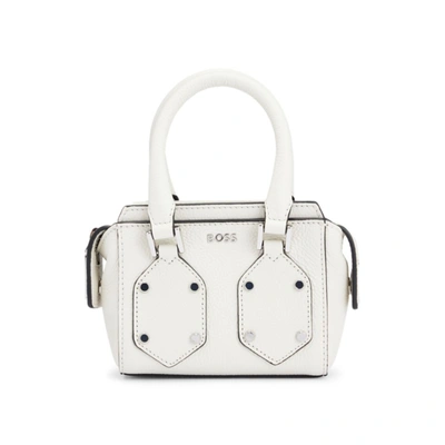 Shop Hugo Boss Grained-leather Mini Bag With Branded Hardware In White