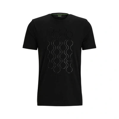 Shop Hugo Boss Stretch-cotton T-shirt With Mirror-effect Artwork In Black