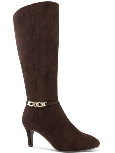 Shop Karen Scott Hanna Womens Faux Suede Pull On Knee-high Boots In Gold