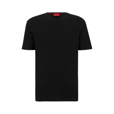 Shop Hugo Pima-cotton Regular-fit T-shirt With Contrast Logo In Black