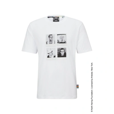 Shop Hugo Boss X Keith Haring Gender-neutral T-shirt With Photographic Artwork In White