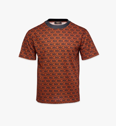 Shop Mcm Men's  Monogram Print T-shirt In Organic Cotton In Orange
