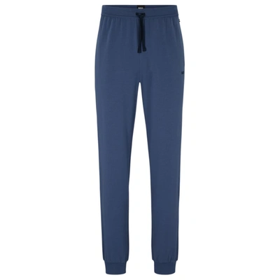 Shop Hugo Boss Stretch-cotton Tracksuit Bottoms With Embroidered Logo In Blue