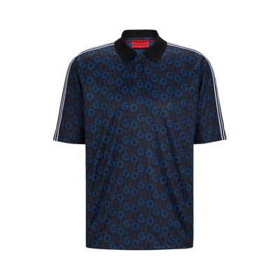 Shop Hugo Relaxed-fit Polo Shirt With Printed Monograms In Blue