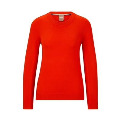 Shop Hugo Boss Crew-neck Sweater In Merino Wool In Orange