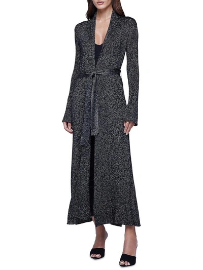 Shop L Agence Marija Womens Metallic Open Front Cardigan Sweater In Black